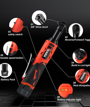 TQUAGGA Cordless Electric Ratchet Wrench Set, 12V, 45ftlbs,Variable Speed Power Ratchet Wrench,with Batteries2,Automotive Repair Tools, Electric Tools Cordless,Hardware,Impact,Heavy Duty