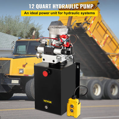 Hydraulic Power Unit 12 Volt Dump Trailer Hydraulic Pump Double Acting 12 Quart Hydraulic Pump Electric Hydraulic Cylinder Pump With Brass Pressure Gauge For Dump Trailer Lift Gates & Trucker