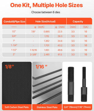 Knockout Punch Set, 10 Ton Hydraulic Knockout Set, 1/2