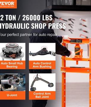 VEVOR Hydraulic Shop Press, 12 Ton H-Frame Hydraulic Garage Shop Floor Press, Adjustable Shop Press With Press Plates, Heavy Duty Hydraulic Press For Garage, Shop, Workshop