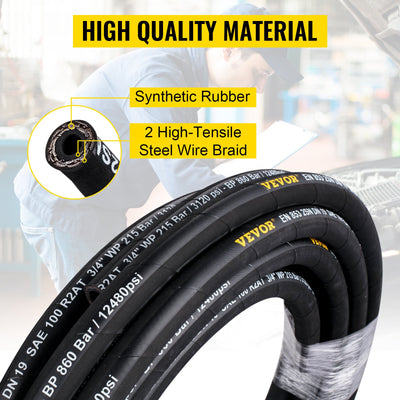 Hydraulic Hose 3/8 Inch X 100 Ft, Coiled Hydraulic Hose 4800 PSI, Rubber Hydraulic Hose With 2 High-Tensile Steel Wire Braid, Bulk Hydraulic Hose -20°C To 140°C, Hydraulic Oil Flexible Hose