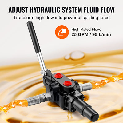 Hydraulic Log Splitter Valve 1 Spool, 25 GPM Hydraulic Directional Control Valve, 3626PSI Hydraulic Loader Valve, Hydraulic Joystick Control Valve For Small Tractors, Loaders, Log Splitter