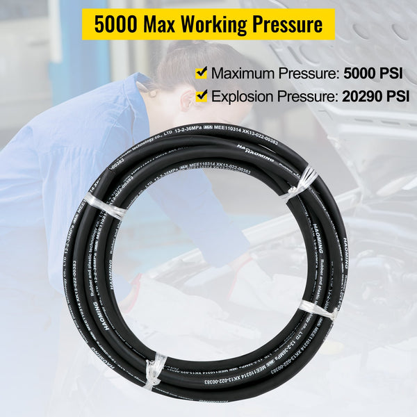 Hydraulic Hose 50 Feet Rubber Hydraulic Hoses With 2 High-Tensile Steel Wire Braid, Inner Diameter 1/2 Inch, 5000 PSI Max, Bulk Hydraulic Hose -40 °F To 250 °F, Hydraulic Oil Flexible Hose