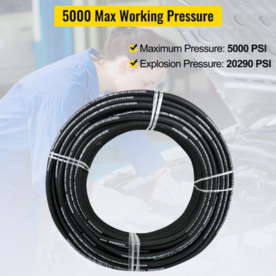 Hydraulic Hose 328 Feet Rubber Hydraulic Hoses With 2 High-Tensile Steel Wire Braid, Inner Diameter 3/8 Inch, 5000 PSI Max, Bulk Hydraulic Hose -40 °F To 250 °F, Hydraulic Oil Flexible Hose