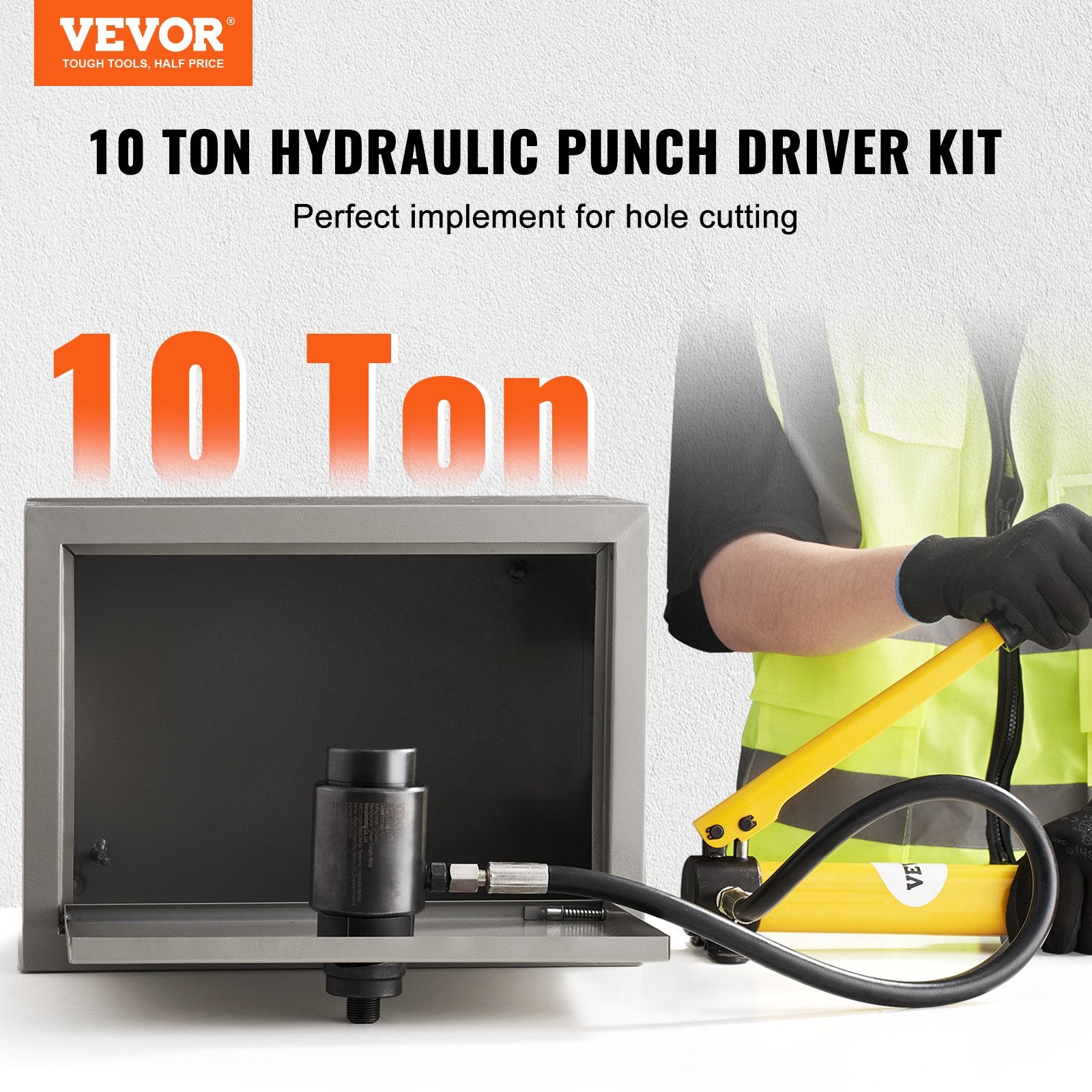 10 Ton Hydraulic Knockout Punch Kit, 1/2" To 2" Conduit Hole Cutter Set, KO Tool Kits With Puncher 6 Piece, Metal Sheet Driver Tools, For Aluminum, Brass, Stainless Steel, Fiberglass And Plastic