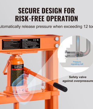 VEVOR Hydraulic Shop Press, 12 Ton H-Frame Hydraulic Garage Shop Floor Press, Adjustable Shop Press With Press Plates, Heavy Duty Hydraulic Press For Garage, Shop, Workshop