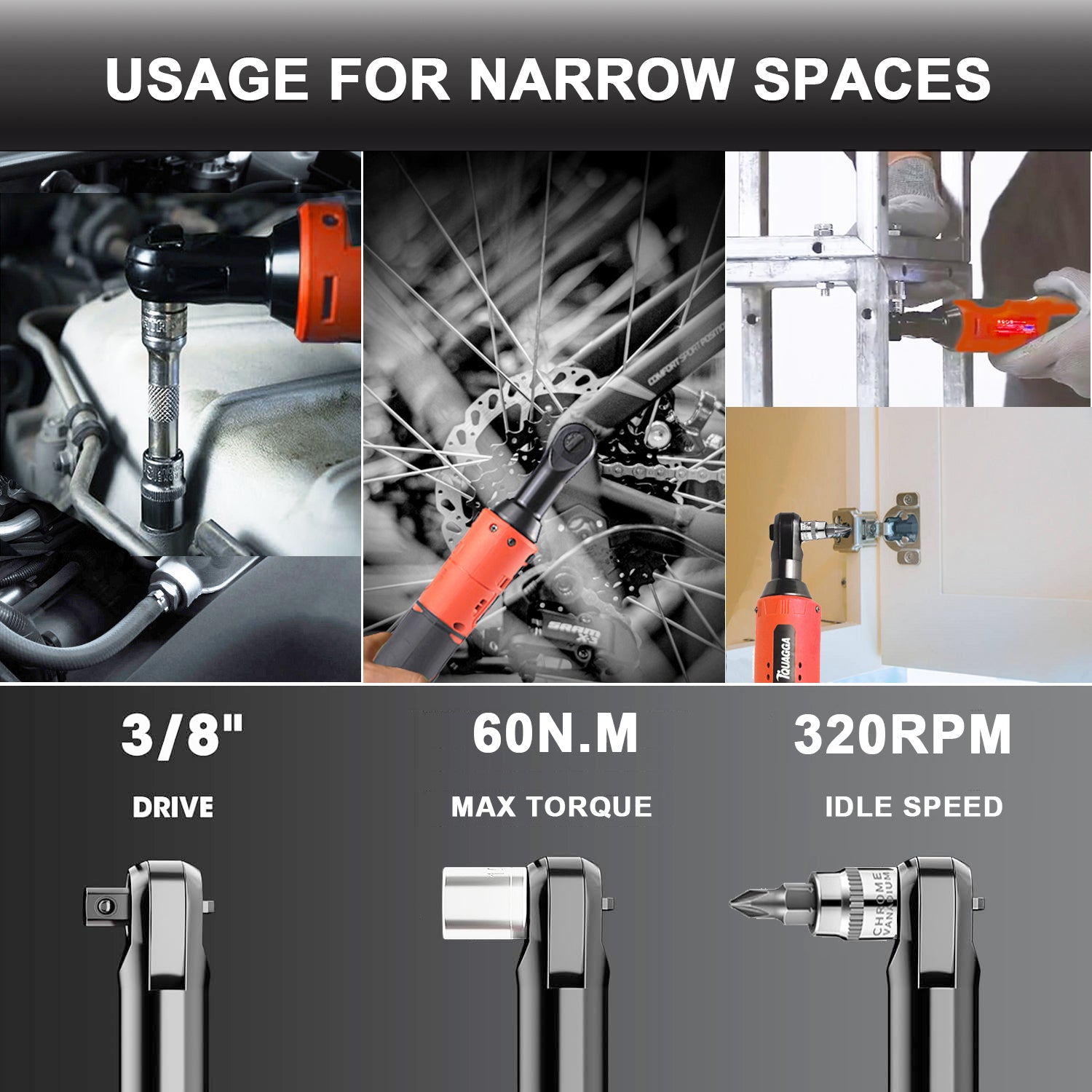 TQUAGGA Cordless Electric Ratchet Wrench Set, 12V, 45ftlbs,Variable Speed Power Ratchet Wrench,with Batteries2,Automotive Repair Tools, Electric Tools Cordless,Hardware,Impact,Heavy Duty